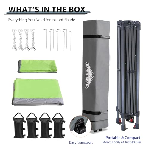EAGLE PEAK 13x13 Straight Leg Pop Up Canopy Tent Instant Outdoor Canopy Easy Single Person Set up Folding Shelter w/Auto Extending Eaves 169 Square