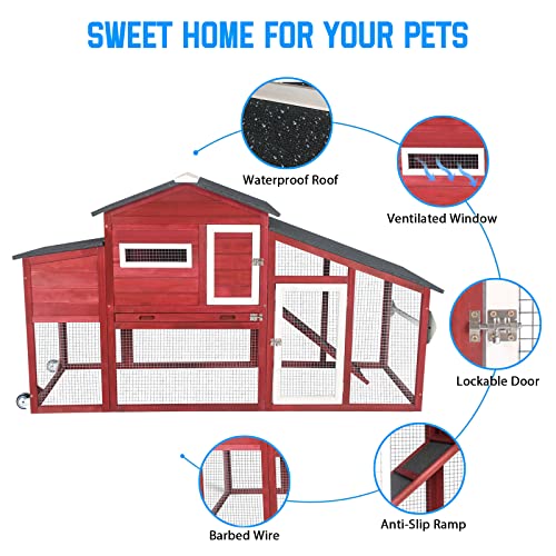 Chicken Coop and Run, Two Story Rabbit Hutch Indoor Outdoor, Wooden Hen House with Nesting Box Rabbit Cage, Ramp, Deep No Leak Pull Out Tray