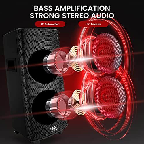 Pyle Portable Bluetooth PA Speaker System - 700W Dual 8” Rechargeable Speaker, TWS, Party Light, LED Display, FM/AUX/MP3/USB/SD, Wheels, Wireless Mic