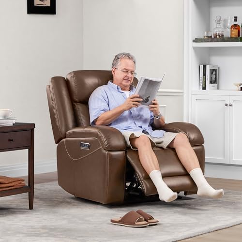 Watson & Whitely Genuine Leather Power Recliner Chairs for Adults, Wall Hugger RV Recliner with Power Headrest & Charging Ports