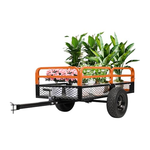 Heavy Duty Steel Dump Cart,Utility Garden Trailer 1600 Lb Capacity for Lawn Mower,15 Cubic Feet Garden Utility Trailer with Removable Sides