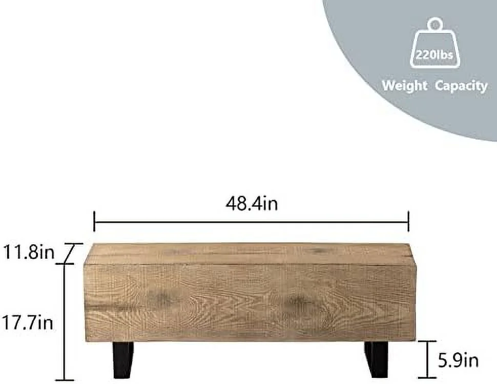 KHBIULIFE Patio Log Bench  Rectangular MgO Garden Bench  48.4 x 11.8\u201D Outdoor Bench  Rustic Bench for Yard or Lawn(Color Walnut)