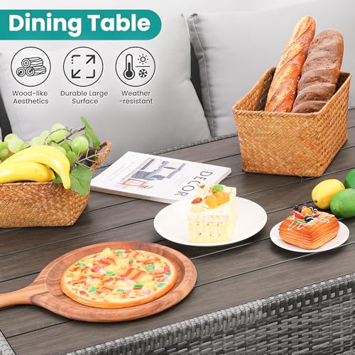 Patio Furniture Set, 7 Pieces Outdoor Patio Furniture with Dining Table&Chair, All Weather Wicker Conversation Set with Ottoman