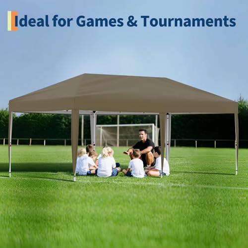 10x20 Pop Up Canopy - Easy Up Camping Tent with One Roller Bag, 3 Adjustable Height, 4 Weight Bags for Deck, Garden, Sports, Beach, Party - White