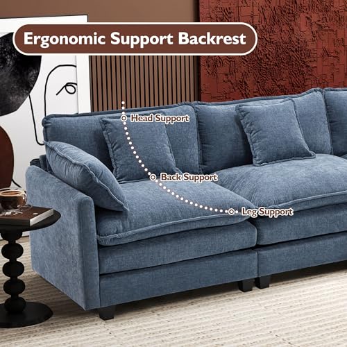 Ihanherry 111.4" U Shaped Modern Cloud Sofa Modular Sectional Couch with 2 Ottoman, 5-Seat Chenille Deep Seat Sofa with Pillow for Living Room