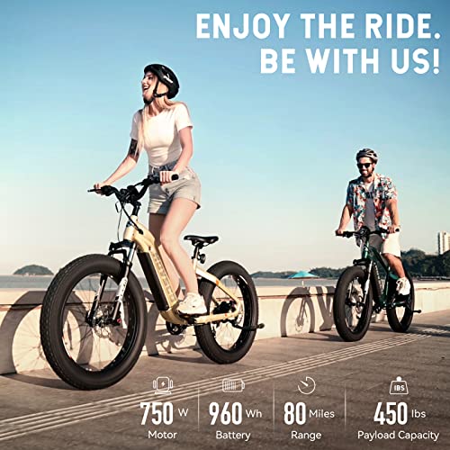HOVSCO Electric Bike, 26"x 4" Fat Tire Ebike for Adults, 750W Motor Torque Sensor Mountain Bike 28Mph
