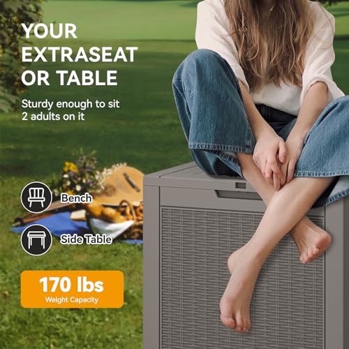 KAMABOKO Outdoor Storage Box, 150 Gallon Large Outdoor Resin Deck Box, Storage Waterproof Boxes Lockable Lid for Garden Tools, Pool Supplies
