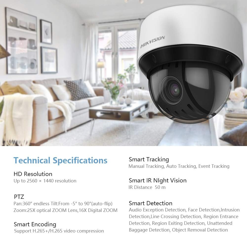 Hikvision 4MP UltraHD 25x Network IR PTZ Outdoor Dome Camera DS-2DE4A425IW-DE,2560X1440, 98ft Night Vision