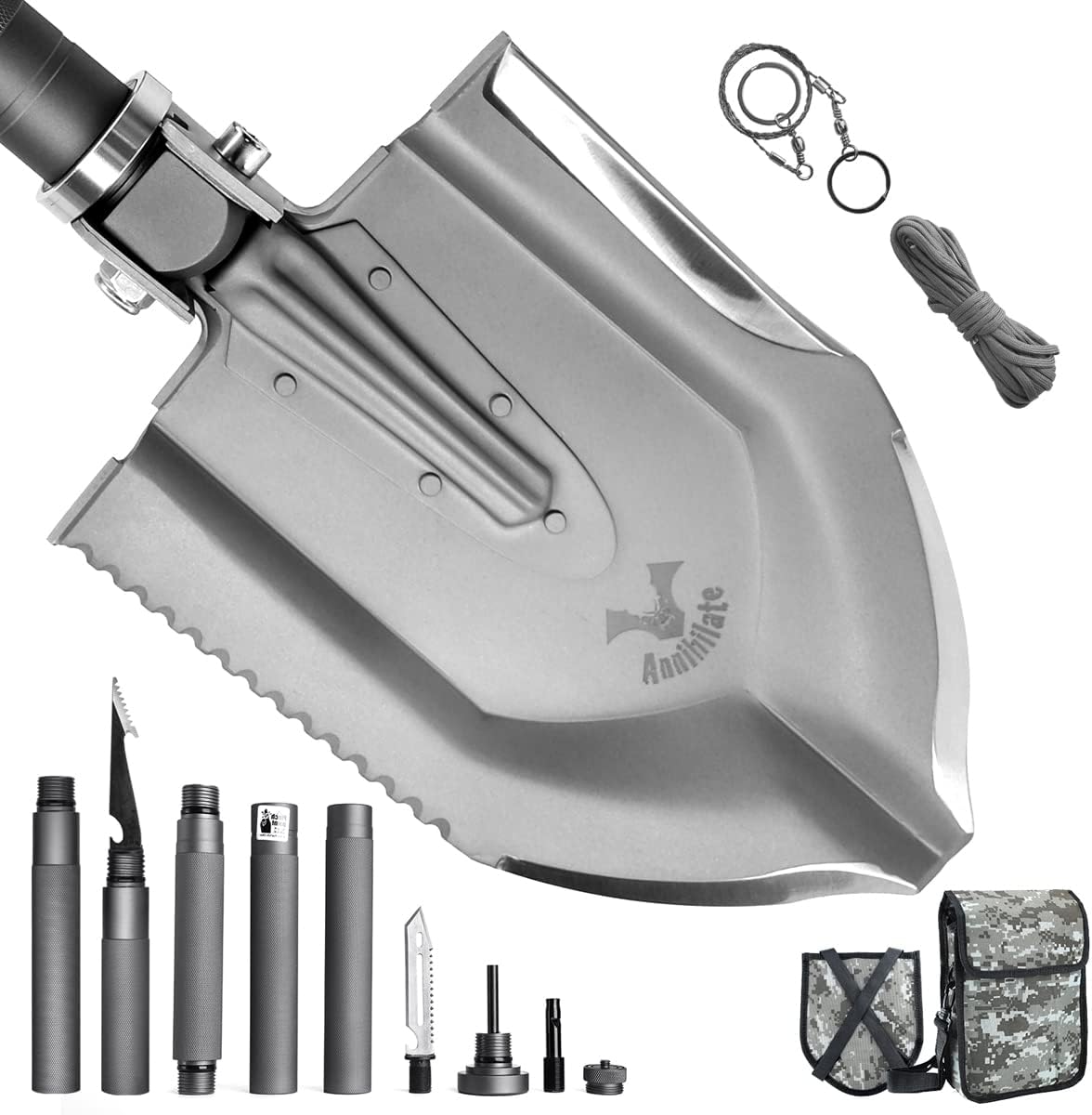 Zune Lotoo Survival Shovel High-Carbon Steel Tactical Folding Shovel Multifunction Camping Survival Tools Camping Shovel with Bag Survival Gear for