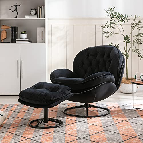 Baysitone Velvet Swivel Accent Chair with Ottoman Set, Modern Lounge Chair with Footrest, Comfy Armchair with 360 Degree Swiveling for Living Room