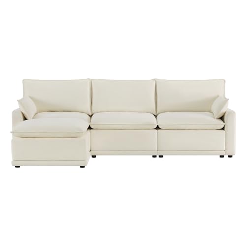 CHITA 113" Oversized Cloud Sectional Couch, Modern Modular Sectional Sofa Set for Living Room, 4 Seater L Shaped Couch, Cream