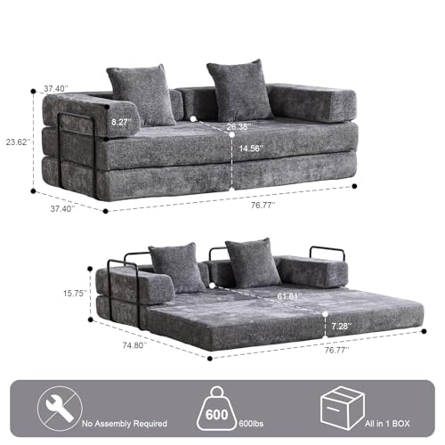 Convertible Sleeper Sofa Bed with Cylindrical Pillow, Corduroy Folding Mattress Couch with Fixed-Shape Frame