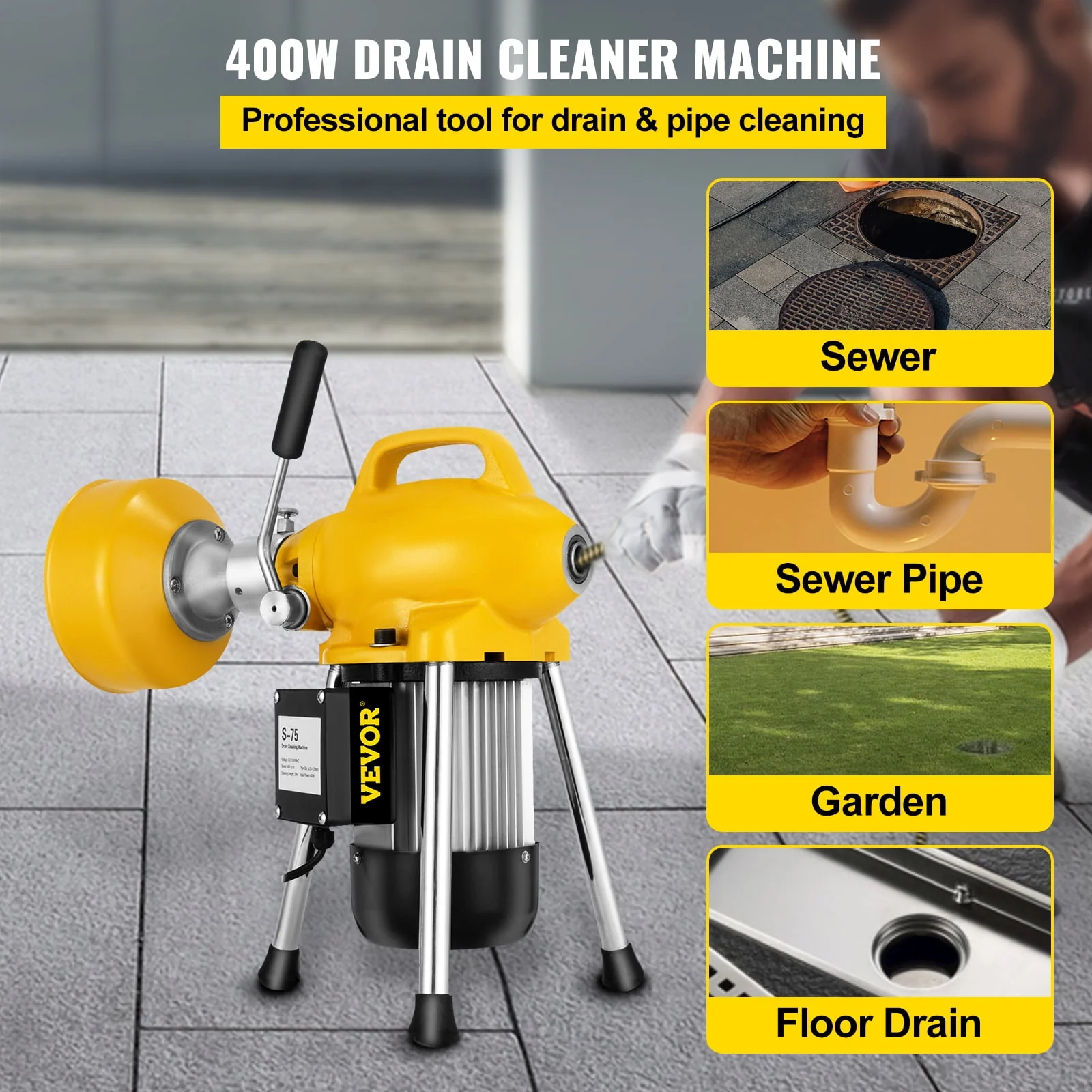 VEVOR Drain Cleaning Machine 66 ft x 2/3 inch