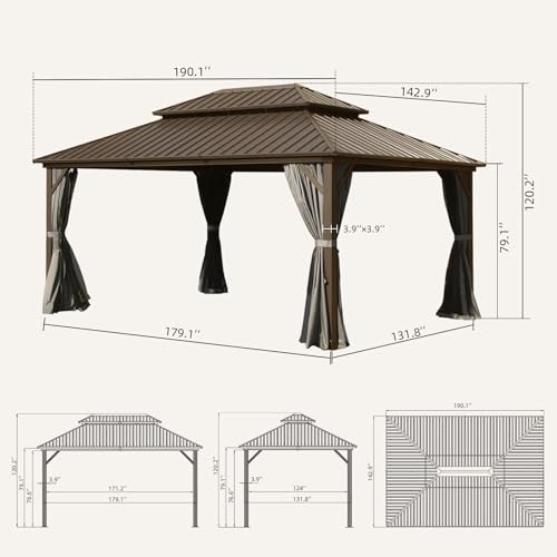 Domi 10' x 10' Hardtop Gazebo Outdoor Metal Gazebo with Galvanized Steel Double Roof Canopy, Curtains and Netting for Patio, Backyard, Deck
