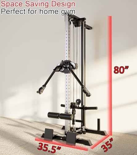 Eonfit Cable Machine for Home Gym, LAT Pulldown Cable Crossover Machine Workout Station Pulley System Tower with Leg Holder, LAT Bar