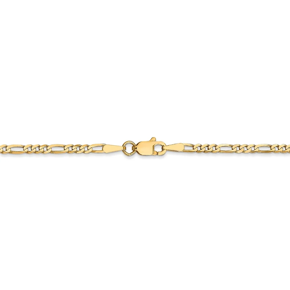 Real 14kt Yellow Gold 2.25mm Flat Figaro Chain; 22 inch; Lobster Clasp; for Adults and Teens; for Women and Men
