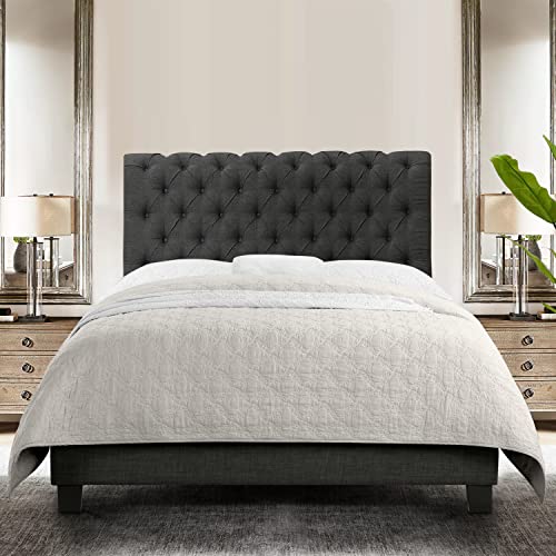 Rosevera Corrine Upholstered Bed Frame with Button Tufting Headboard/Adjustable Headboard/Rolled Head Headboard Bed Frame/Wood Slat Support/Easy
