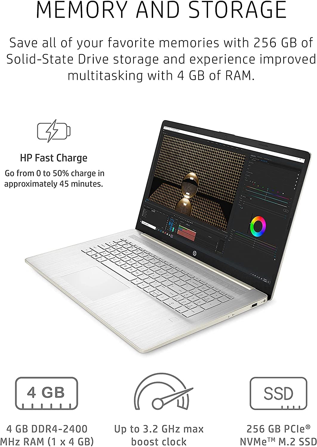 HP 17 Laptop Computer 17.3" HD+ BrightView Display AMD Athlon Silver 3050U 4GB RAM 256GB SSD AMD Radeon Graphic USB-C Up to 7 Hours of Battery Life