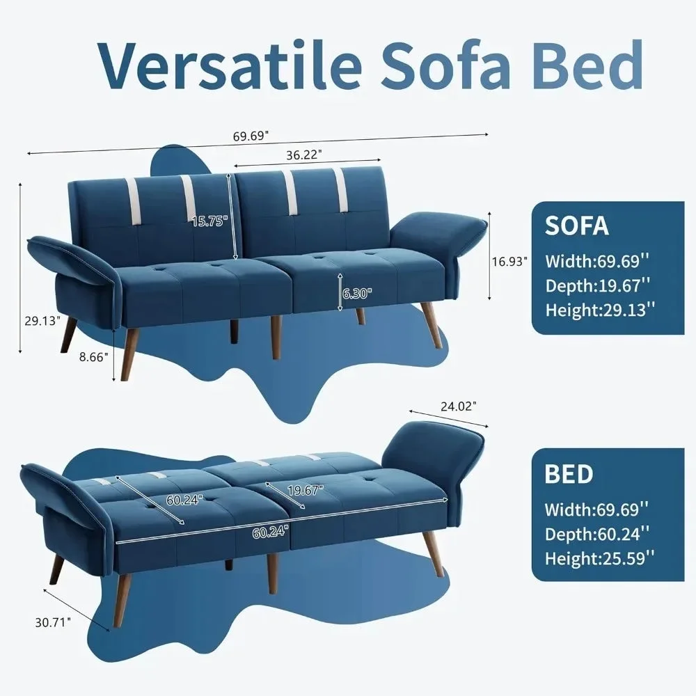 Convertible Sofa Futon Sofa Bed Living Room Sofas Apartment Office Small Space With Adjustable Armrest Backrest Furniture Home