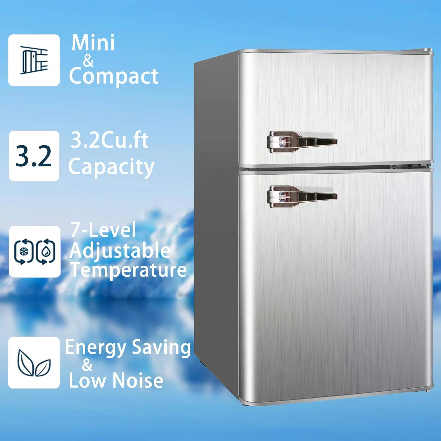 3.2 Cu.ft Compact Refrigerator Double Door Mini Fridge with Top Door and Removable Glass Shelves, Beverage and Food Storage Cooler for Office