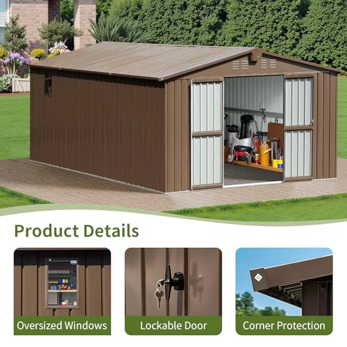 11×12.5 FT Large Outdoor Storage Shed. Backyard Storage Shed with Windows, Lockable Doors, Air Vent, Garden Tool Shed, Steel Tool House for Backyard