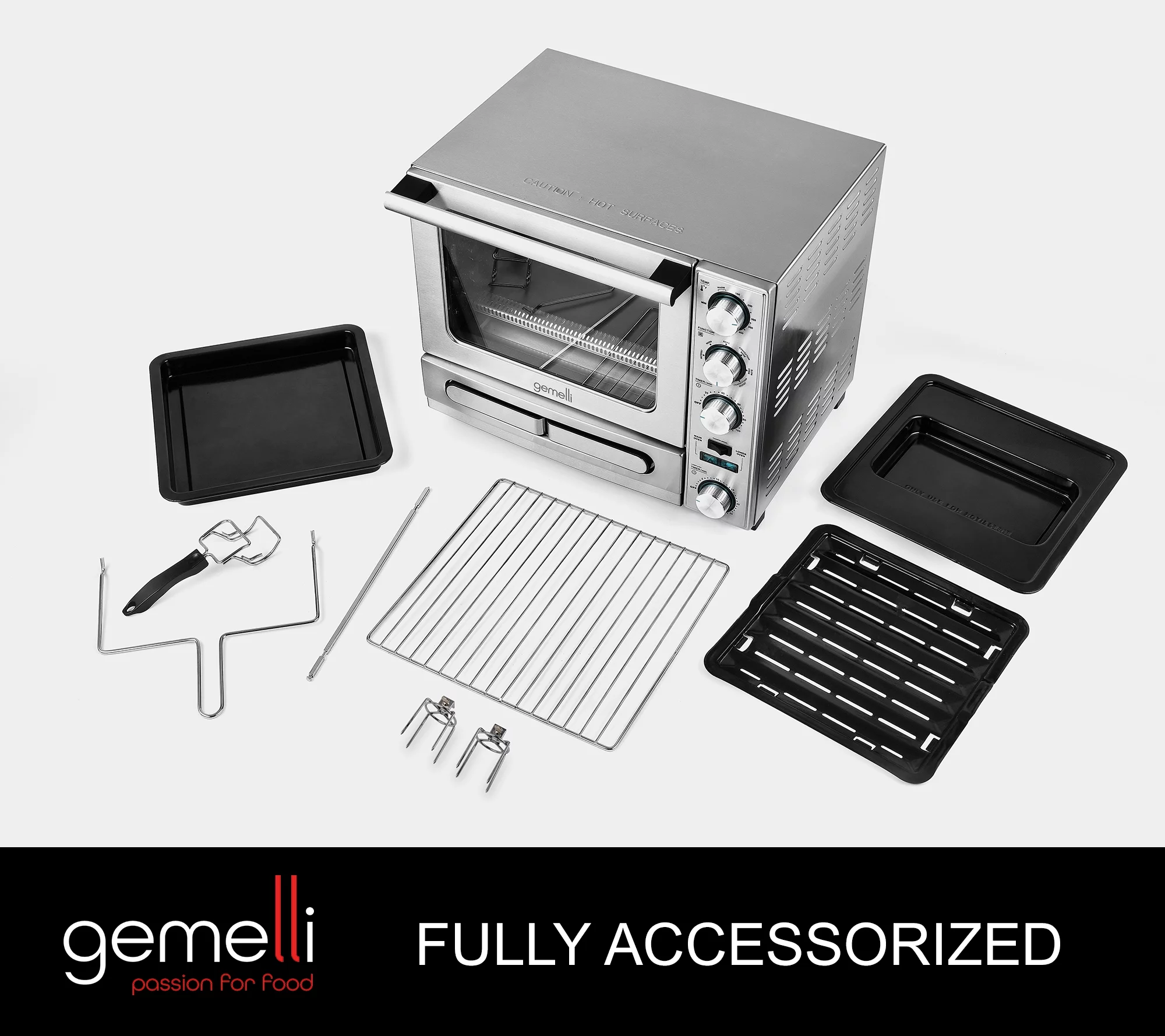 Gemelli Home Oven, Professional Grade Convection Oven with Built-In Rotisserie