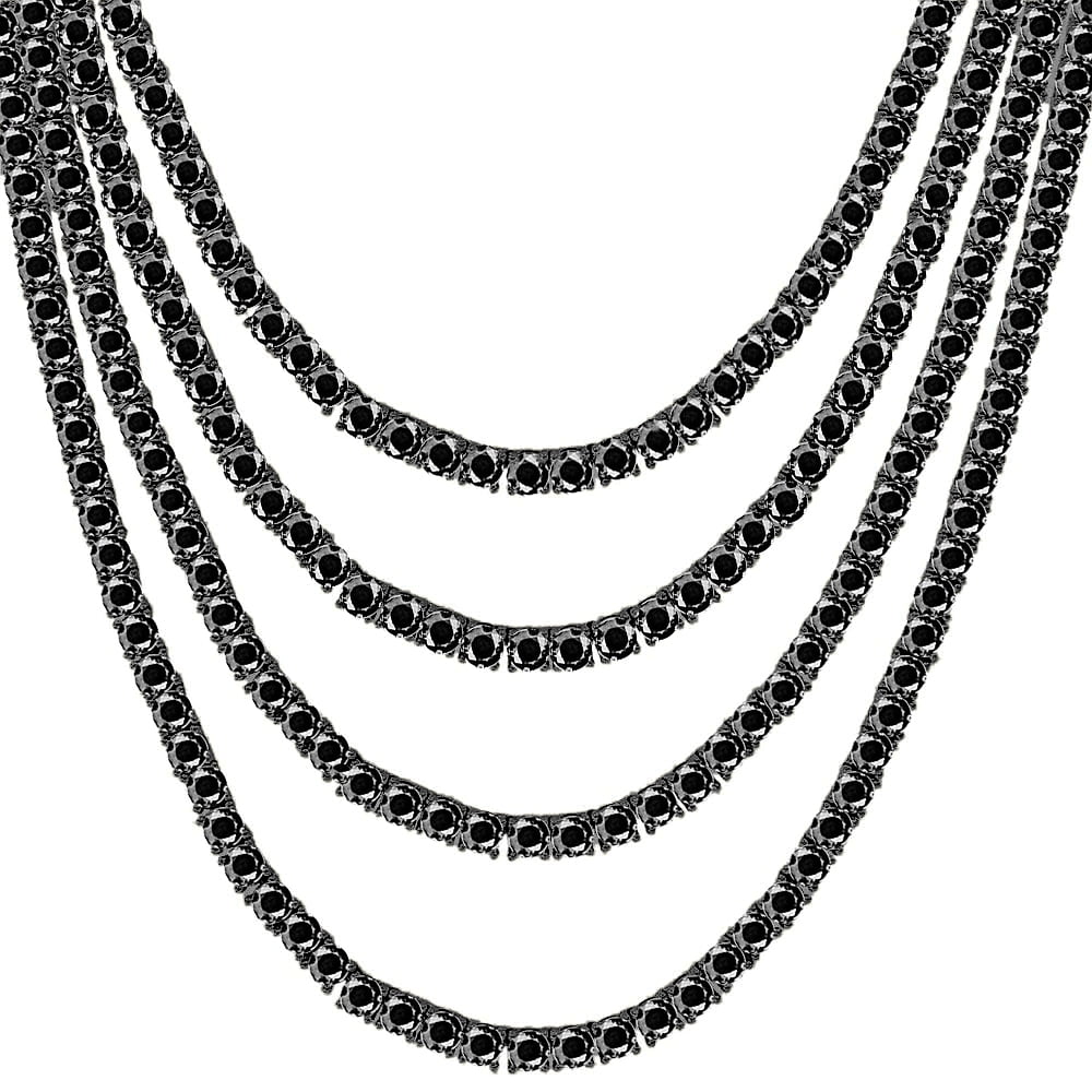 Real Genuine Solid Sterling Silver High Quality AAA+ Grade 12.65 Ct. Lab Simulated Diamond 14K Black Gold On 4mm 1 Row Tennis Chain Necklace 24"