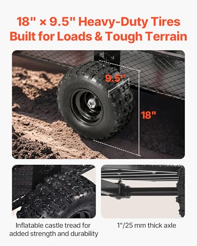 VEVOR Heavy Duty ATV Dump Cart - Steel Tow Behind trailer, 750 lbs, 15 Cubic Feet Garden Utility with Removable Sides