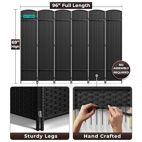 Sorbus 8-Panel Black Room Divider with Double Hinged Panels, 6 ft Tall Folding Privacy Screen