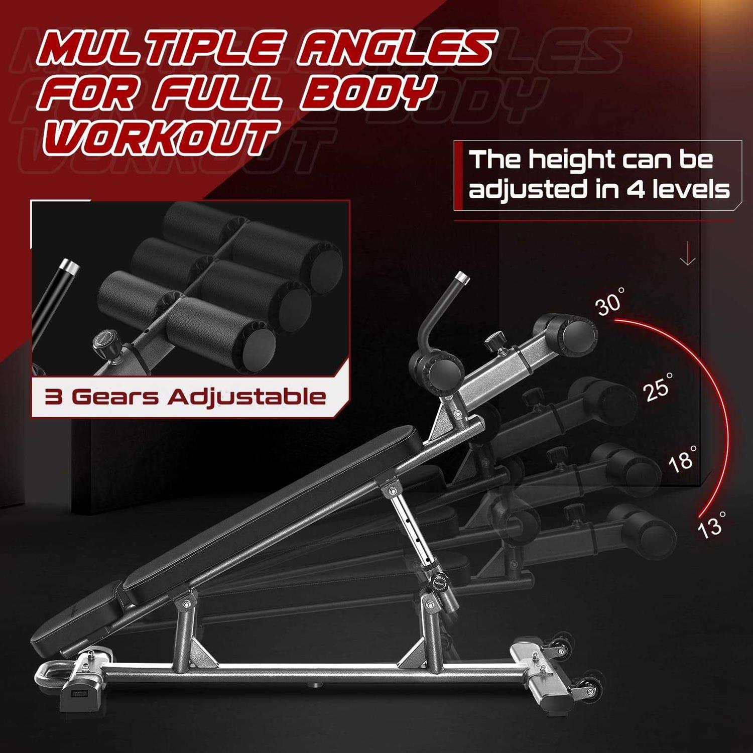 BODY RHYTHM Professional Sit-Up Bench with 4 Adjustable Heights and Reverse Crunch Handle, Adjustable Weight Bench and Flat
