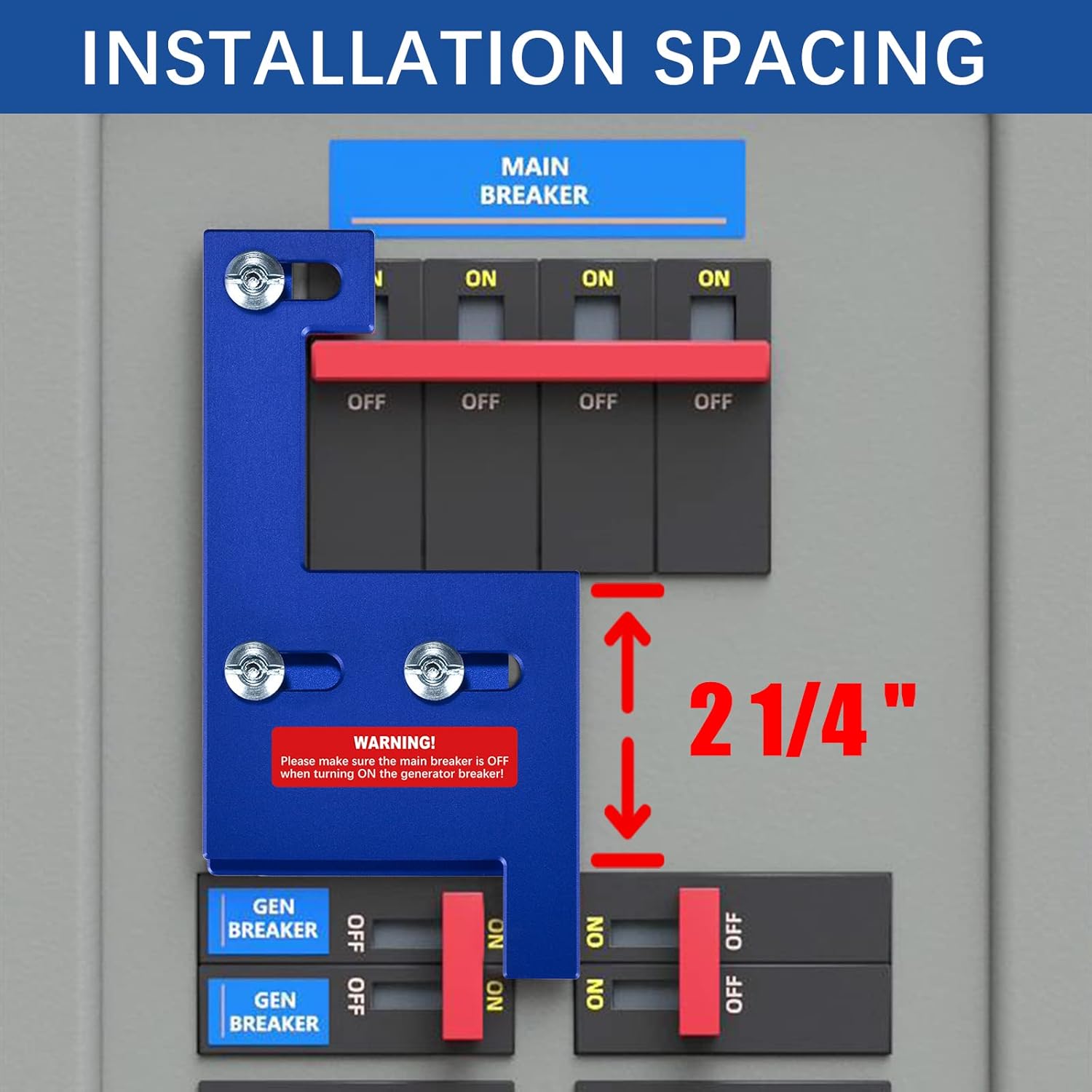 LATING Generator Interlock Kit for General Electric Vertical 150 or 200 Amp Main Panels with 2 1/4 Inches Spacing - Anodized, Blue