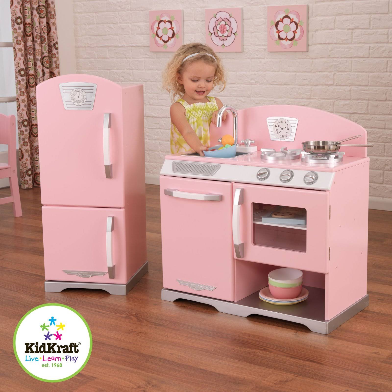Kidkraft Retro Kitchen and Refrigerator in Pink
