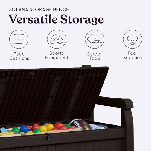 Keter Solana 70 Gallon Storage Bench Deck Box for Patio Storage