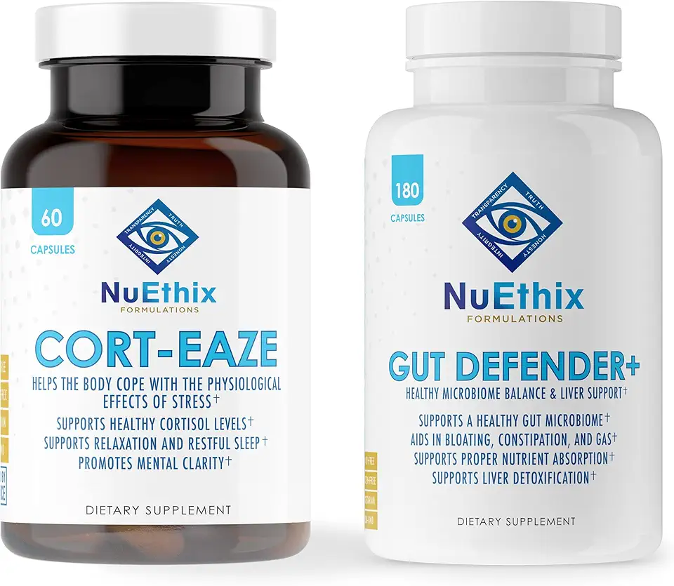 NuEthix Formulations Cortisol and Microbiome Balance Supplement Bundle: Cort-Eaze Cortisol-Control Supplement, 60 Capsules