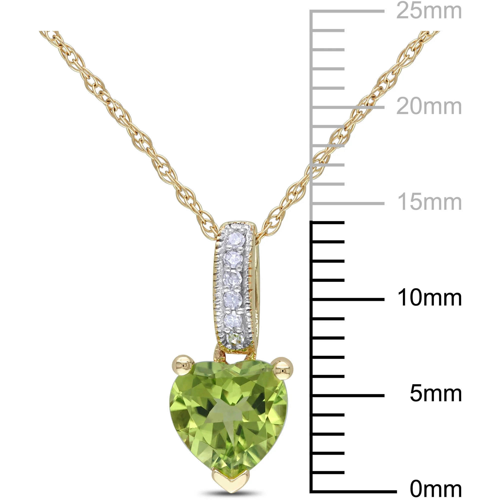 Miabella Women's 4/5 Carat T.G.W. Heart-Shape Peridot and Round-Cut Diamond Accent 10kt Yellow Gold Heart Drop Pendant with Chain