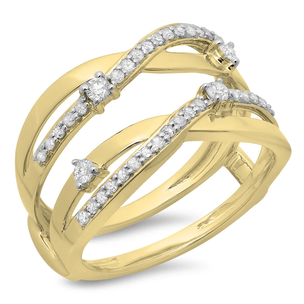 Dazzlingrock Collection 0.40 Carat (ctw) 14K Round Diamond Wedding Band Swirl Enhancer Guard Double Ring, Yellow Gold, Size 10