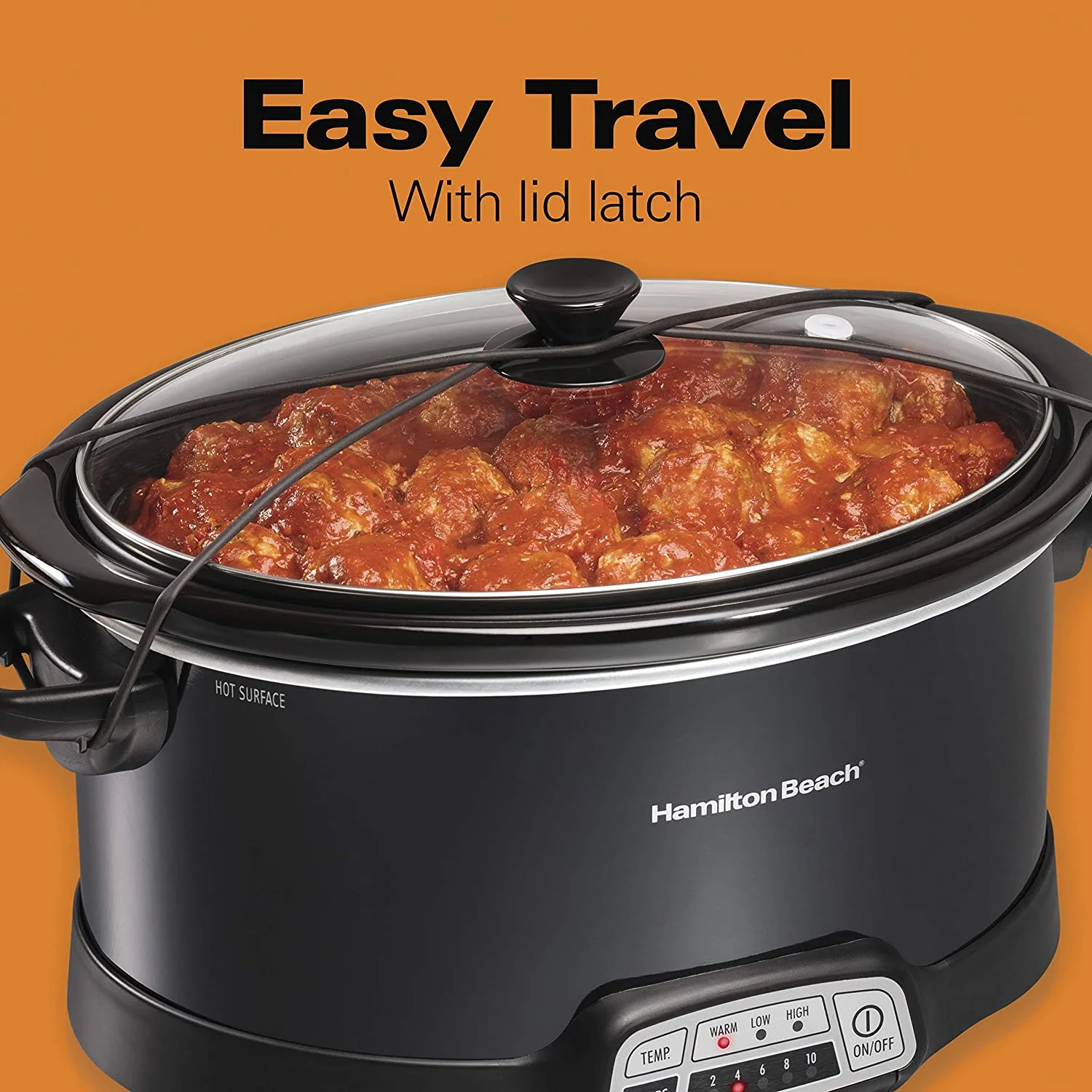 Hamilton Beach Portable 7-Quart Programmable Slow Cooker With Lid Latch Strap for Easy Transport, Dishwasher-Safe Crock, Black (33474)