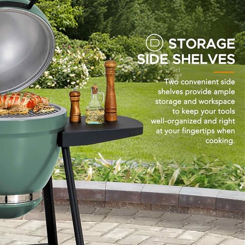 Sunjoy Charcoal Grill 20-Inch Kamado Grill with Pizza Stone, Ultimate Outdoor BBQ Egg Grill and Smoker with Wheels, Navy