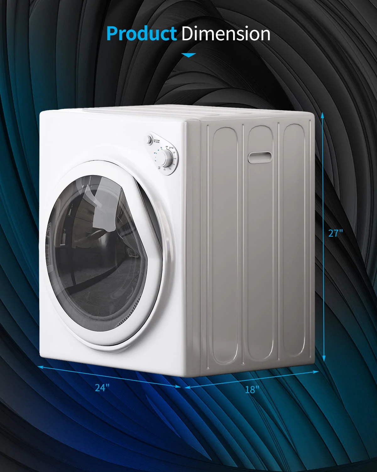 TABU 13 lbs Electric Poortable Dryer, Front Load Portable Laundry Dryer with Stainless Steel Tub,White