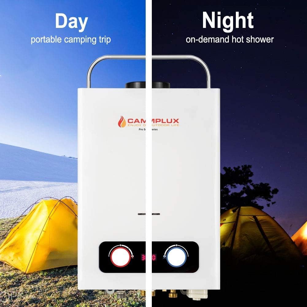 Camping Water Heater Portable, Camplux Outdooor Propane Gas Water Heater With 1.2 GPM Water Pump