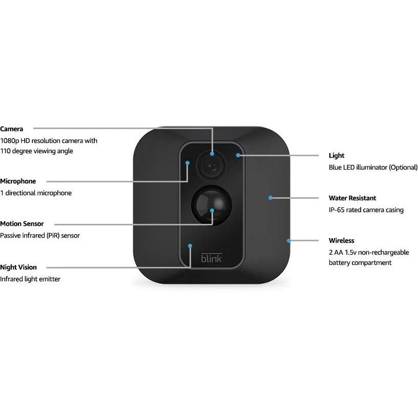 Amazon Alexa Enabled Blink XT2 Indoor Outdoor Add on Wireless Camera - Black
