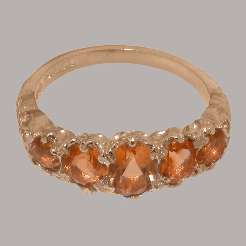 LBG British Made 9k Rose Gold Natural Citrine Womens Band Ring - 33 size options - Size 10