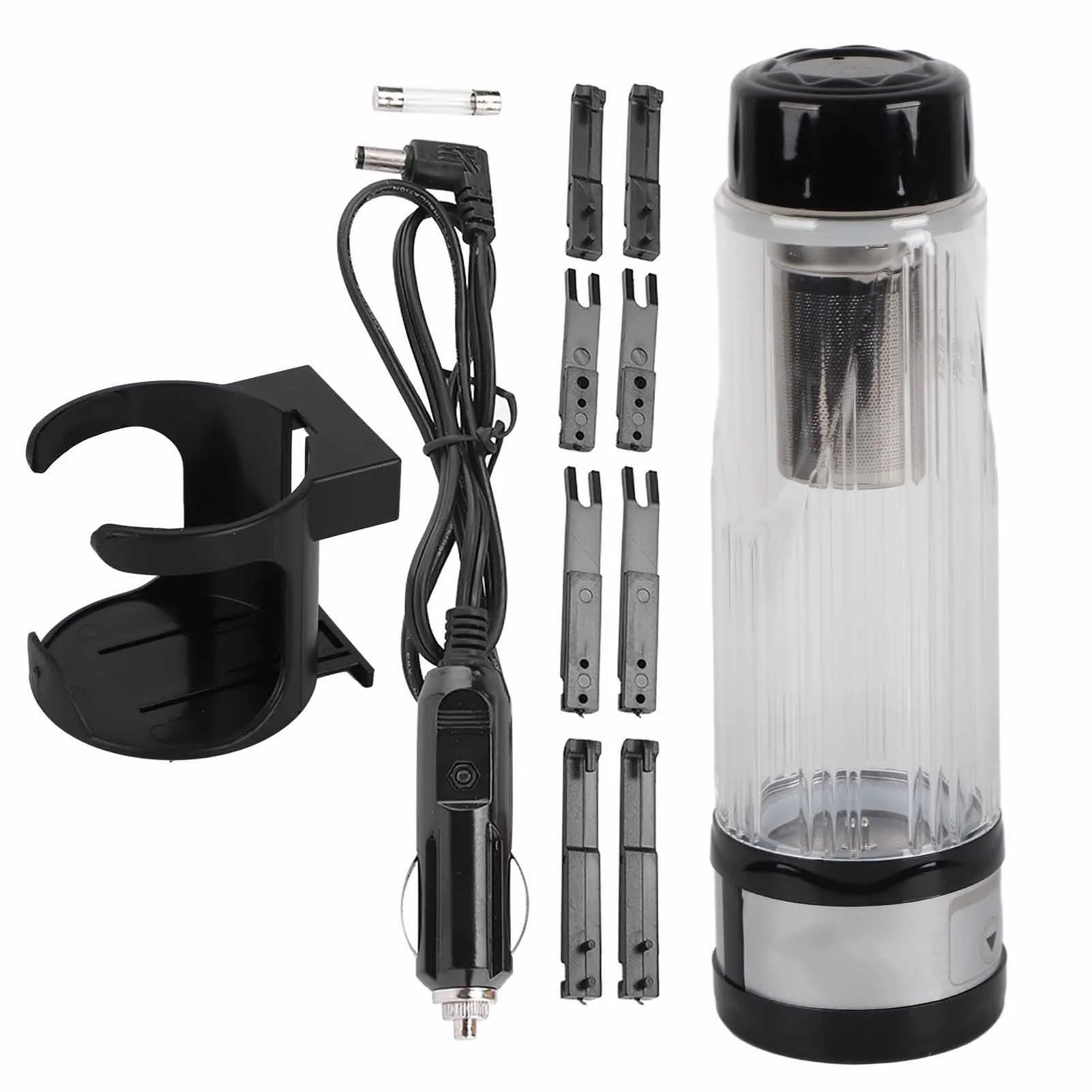 VIFERR Car Electric Kettle 12V / 24V 95W 420ml Car Electric Kettle Travel Tea Mug Water Heating Cup Bottle Holder(Black)