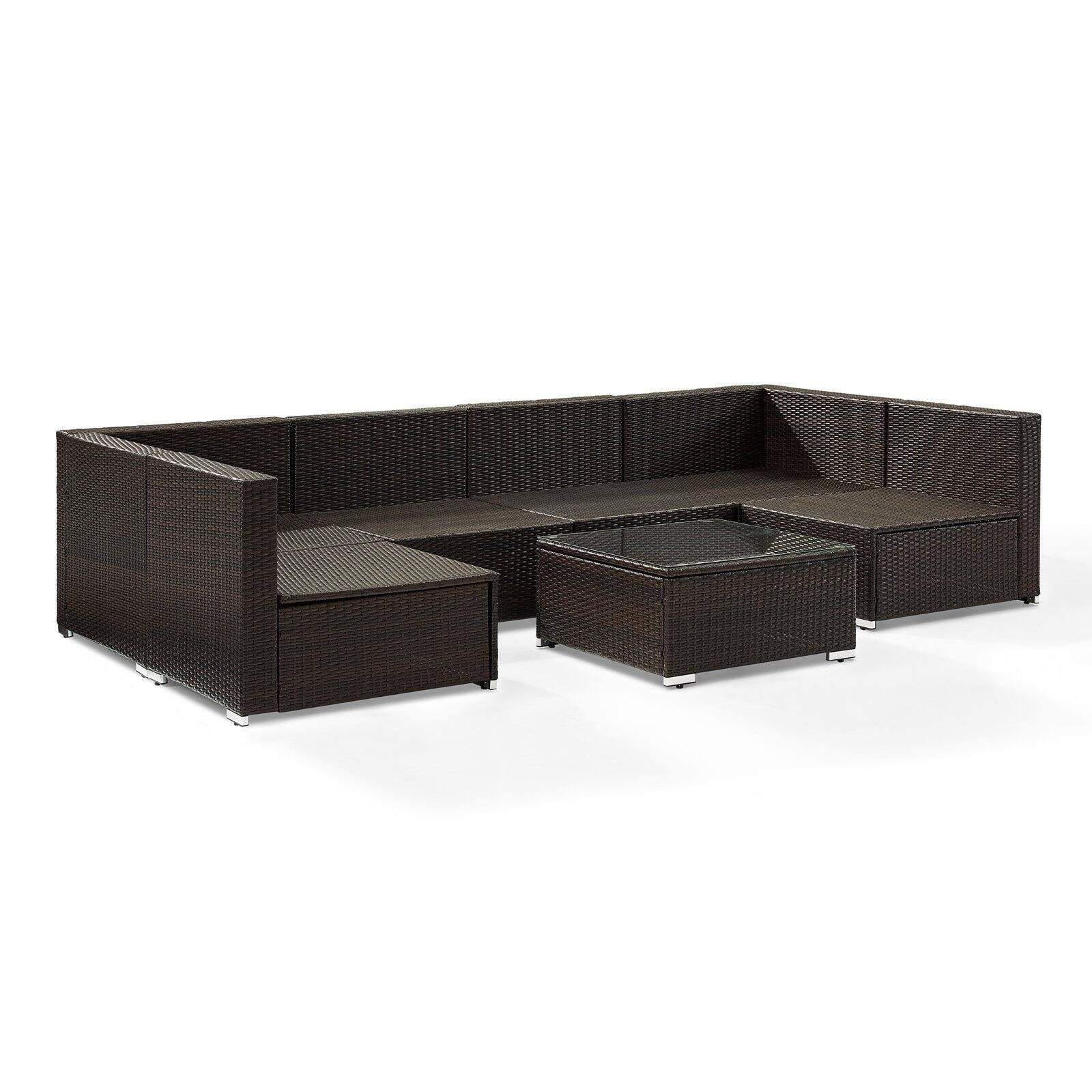 Crosley Sea Island 7 Piece Patio Sectional Set in Brown and Sand