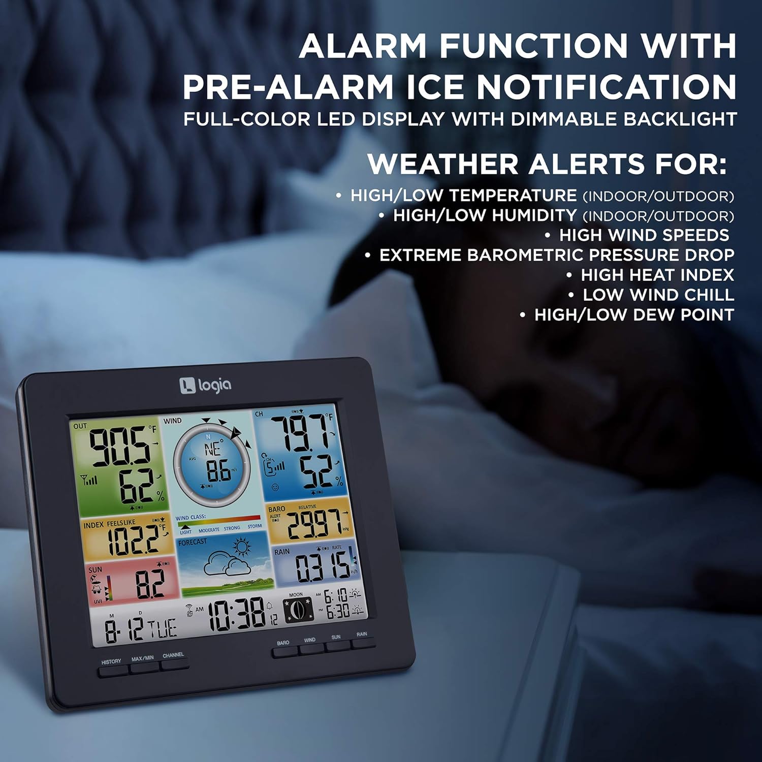 Logia 7-in-1 Wi-Fi Weather Station with Solar | Indoor/Outdoor Remote Monitoring System, Temperature Humidity Wind Speed/Direction Rain UV & More