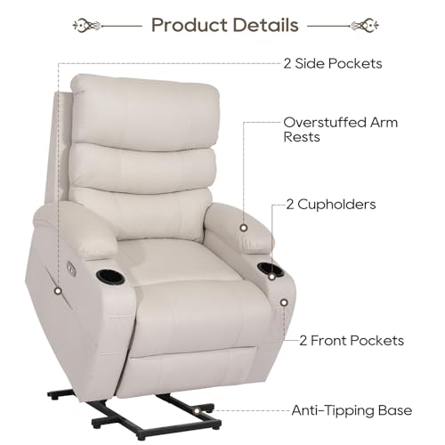Power Lift Recliner Chair, Electric Lift Chair with Massage and Heat for Elderly, Technical Fabirc Lift Recliner Sofa for Seniors, Side Pockets