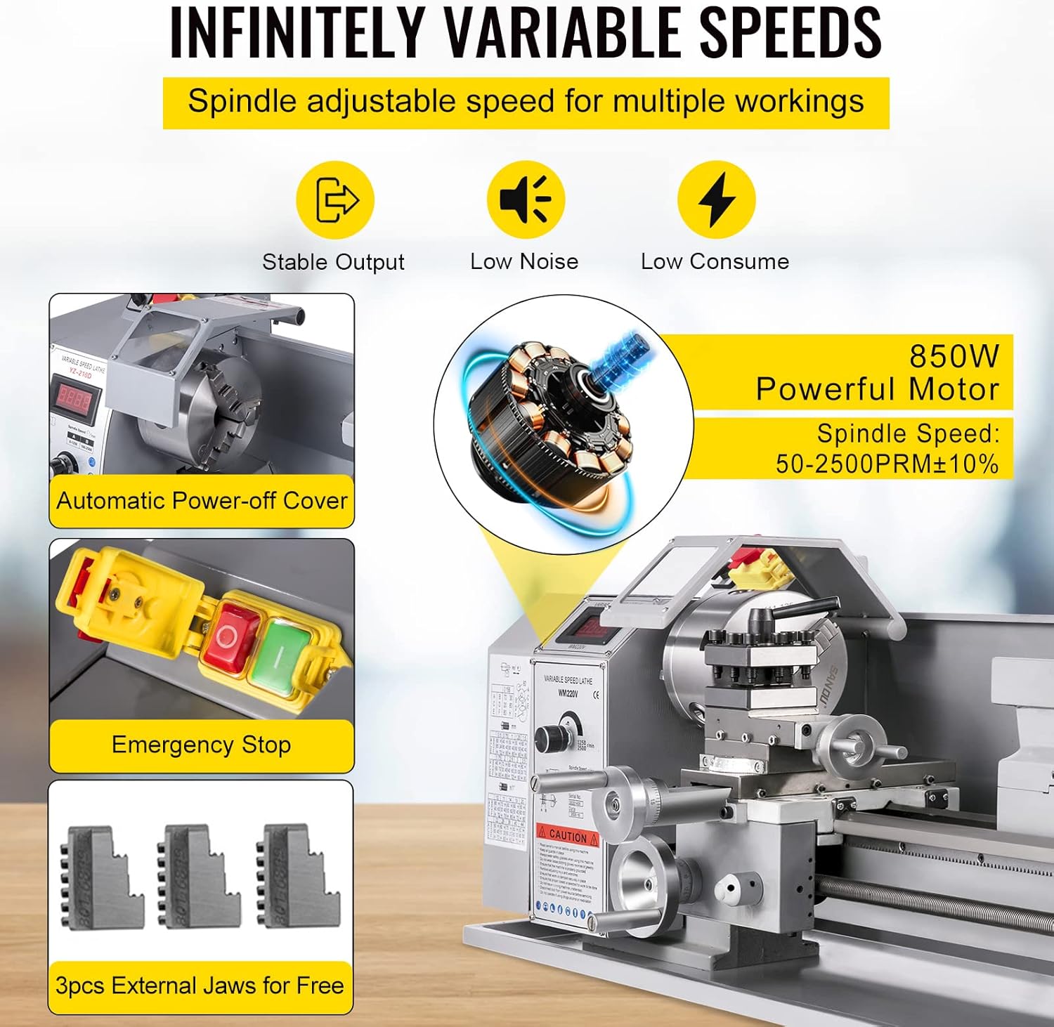 VEVOR Metal Lathe, 210x800 Mini Lathe Machine, 2500 RPM Variable Speed Change, 850W Precision Mini Lathe, Metal Working Lathe with Brushless Motor