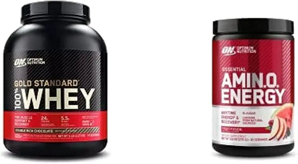 ON Gold Standard 100% Whey Protein Primary Source Isolate - Double Rich Chocolate 74 Servings + ON Amino Energy - BCAA, Amino Acids, Keto Friendly