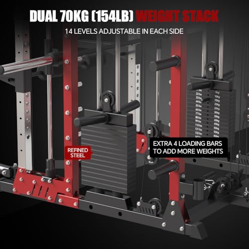 FAGUS Commercial Smithe Machine with 308lb Dual Weight Stacks, 4000LBS Power Cage Squat Rack with Lever Arm & Leg Press