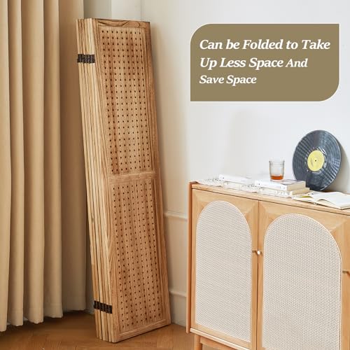 4 Panel Room Dividers and Folding Privacy Screens, 5.6Ft Wooden Pegboard Display, Privacy Dividers for Bedroom